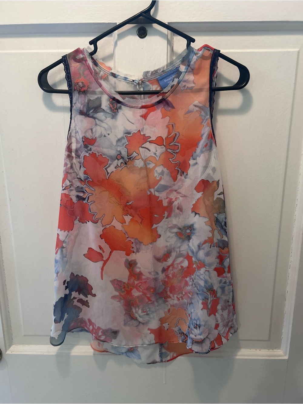 Simply Vera Vera Wang Orange & Blue Multi Floral Sheer Top, Size MED. VGUC.